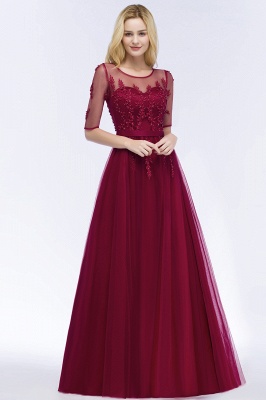 A-line Floor Length Appliques Tulle Bridesmaid Dress Half Sleeve Evening Dress_8