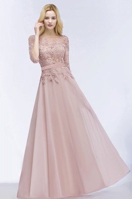 A-line Floor Length Half Sleeves Appliques Bridesmaid Dresses with Sash_5