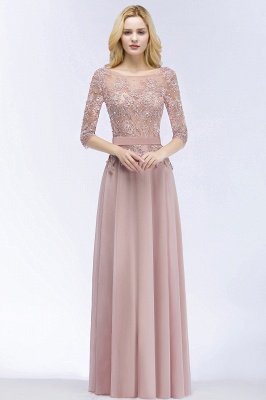 A-line Floor Length Half Sleeves Appliques Bridesmaid Dresses with Sash_4