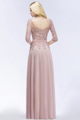 A-line Chiffon Appliques Bridesmaid Dresses Jewel Half-Sleeves Floor-Length Evening Gown with Sash_3