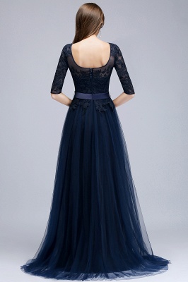 Elegant A-Line Half-Sleeves Lace Appliques Dark Navy Bridesmaid Dresses_2