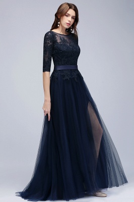 Elegant A-Line Half-Sleeves Lace Appliques Dark Navy Bridesmaid Dresses_3