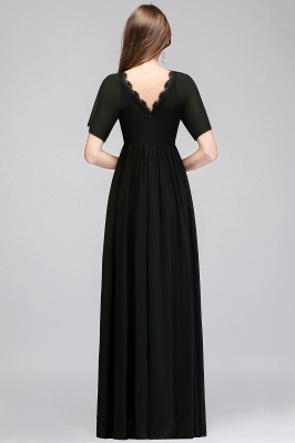 A-line V-neck Short Sleeves Long Black Chiffon Bridesmaid Dress_3