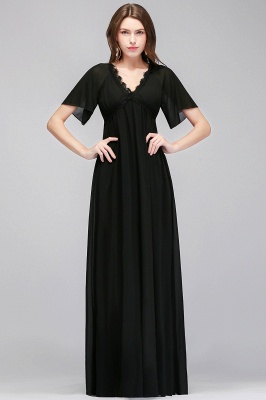 A-line V-neck Short Sleeves Long Black Chiffon Bridesmaid Dress_2