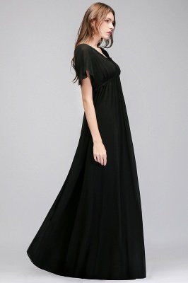 A-line V-neck Short Sleeves Long Black Chiffon Bridesmaid Dress_6