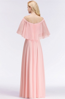 A-line Long Off-the-shoulder Pink Bridesmaid Dresses with Sleeves_3