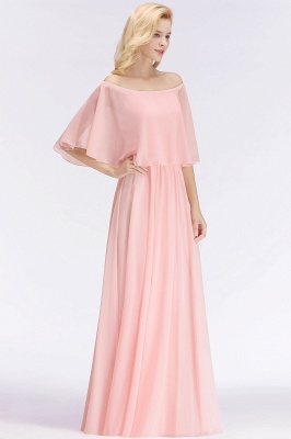 A-line Long Off-the-shoulder Pink Bridesmaid Dresses with Sleeves_5