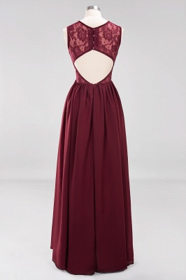 Elegant A-line Lace Sleeveless Bridesmaid Dresses Chiffon Jewel Ruffles Floor-Length Evening Dress with Appliques_8