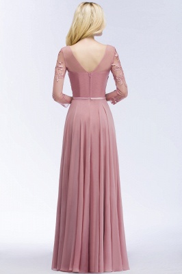 A-line Chiffon Floor-Length Bridesmaid Dress Appliques V-Neck Long-Sleeves Evening Dress_2