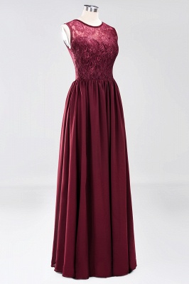 Elegant A-line Lace Sleeveless Bridesmaid Dresses Chiffon Jewel Ruffles Floor-Length Evening Dress with Appliques_9