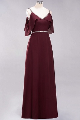 elegant A-line Chiffon V-Neck Spaghetti Straps Sleeveless Floor-Length Bridesmaid Dresses with Beading_3