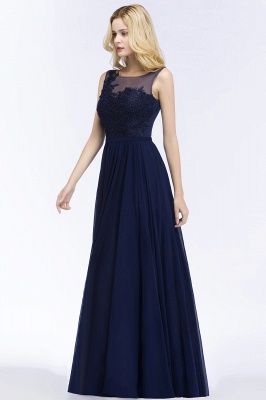 A-line Scoop Neck Bridesmaid Dress Chiffon Appliques Floor-Length Evening Maxi Gown Sleeveless_3