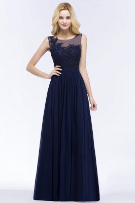 A-line Scoop Neck Bridesmaid Dress Chiffon Appliques Floor-Length Evening Maxi Gown Sleeveless_1