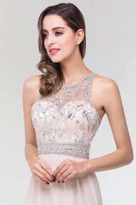 Stylish A-Line Chiffon Tulle Scoop Sleeveless Floor-Length Bridesmaid Dress with Beadings_6