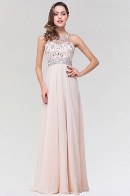 Stylish A-Line Chiffon Tulle Scoop Sleeveless Floor-Length Bridesmaid Dress with Beadings_1