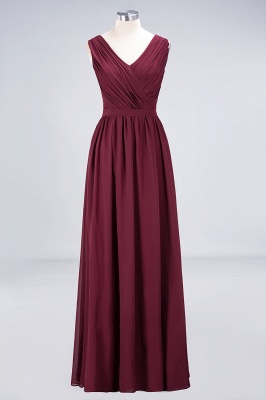 Ruffle A-Line Floor-Length Bridesmaid Dress Chiffon Lace V-Neck Evening Dress_7
