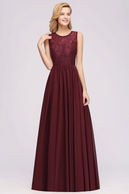 Elegant A-line Lace Sleeveless Bridesmaid Dresses Chiffon Jewel Ruffles Floor-Length Evening Dress with Appliques_1