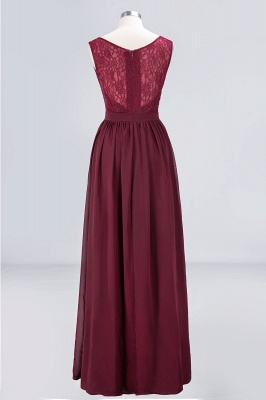 Ruffle A-Line Floor-Length Bridesmaid Dress Chiffon Lace V-Neck Evening Dress_8