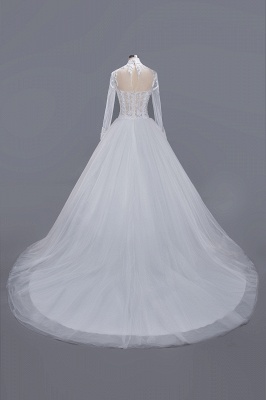 Elegant Tulle Lace Ball Gown High Neck Long Sleeves Floor Length Wedding Dress_2