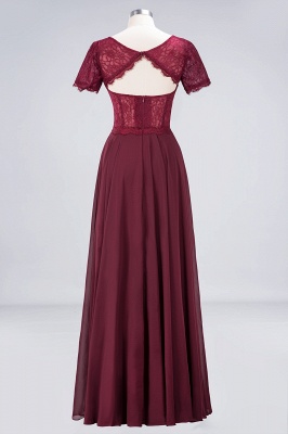 A-Line Short-Sleeves Floor-Length Bridesmaid Dress Chiffon Lace Round-Neck Evening Dress_10