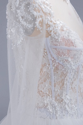 Robe de bal élégante en dentelle de tulle col haut manches longues robe de mariée longueur au sol_9