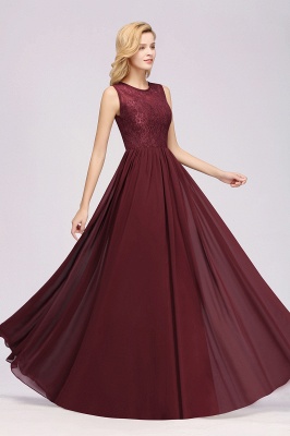 Elegant A-line Lace Sleeveless Bridesmaid Dresses Chiffon Jewel Ruffles Floor-Length Evening Dress with Appliques_4