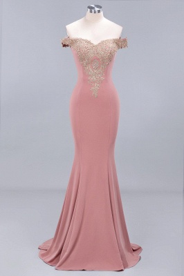 Charming Off-The-Shoulder Mermaid Gold Appliques Prom Dress Slim Floor-Length Evening Gown_1
