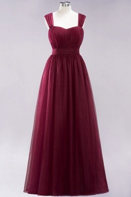 Elegant aline Sleeveless Tulle Evening Maxi Gown Burgundy Straps Bridesmaid Dress_3