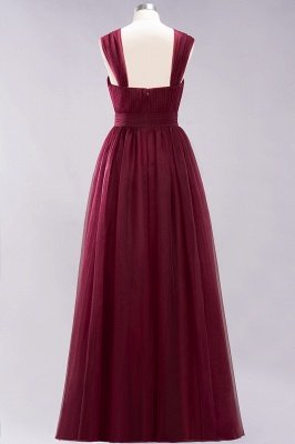 Elegant aline Sleeveless Tulle Evening Maxi Gown Burgundy Straps Bridesmaid Dress_4