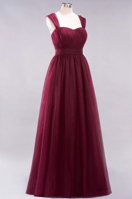 Elegant aline Sleeveless Tulle Evening Maxi Gown Burgundy Straps Bridesmaid Dress_5