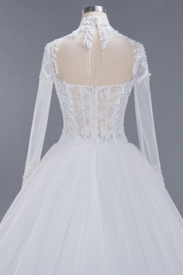 Elegant Tulle Lace Ball Gown High Neck Long Sleeves Floor Length Wedding Dress_6