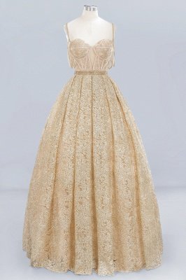 Elegant Tulle Lace Ball Gown Shaghetti Sweetheart Sleevless Wedding Dress_1