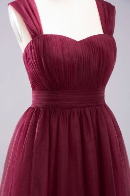 Elegant aline Sleeveless Tulle Evening Maxi Gown Burgundy Straps Bridesmaid Dress_7