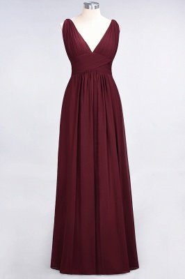 Ruffle Chiffon Sleeveless Evening Maxi Gown V-Neck Bridesmaid Dress_2