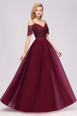 Off the Shoulder Burgundy Aline Bridesmaid Dress Floor Length Tulle Evening Maxi Gown_3