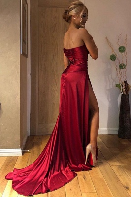 Élégante robe de soirée princesse rouge sans bretelles bateau fendue sur le côté | Boutique en ligne de Suzhou au Royaume-Uni_2