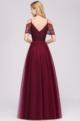 Off the Shoulder Burgundy Aline Bridesmaid Dress Floor Length Tulle Evening Maxi Gown_2