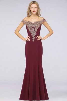 Off the Shoulder Gold Appliques Mermaid Evening Gowns Slim Prom Dress_32