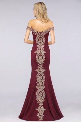 Off the Shoulder Gold Appliques Mermaid Evening Gowns Slim Prom Dress_37
