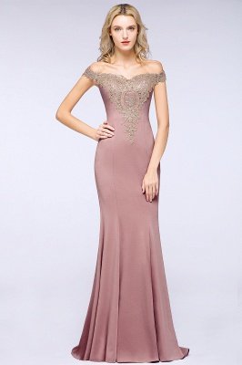 Off the Shoulder Gold Appliques Mermaid Evening Gowns Slim Prom Dress_19