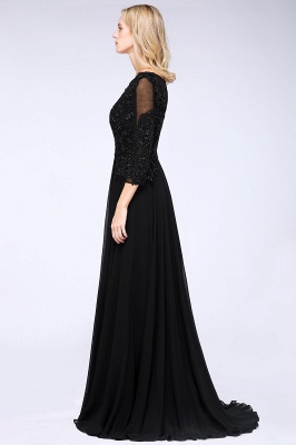 Vestido de fiesta de tul negro con mangas 3/4 y cuentas de una línea de apliques para vestidos de dama de honor_4