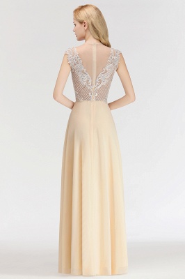 Champagne Sleeveless A-Line Crystal Jewel Bridesmaid Dresses Floor Length Party Dress_2