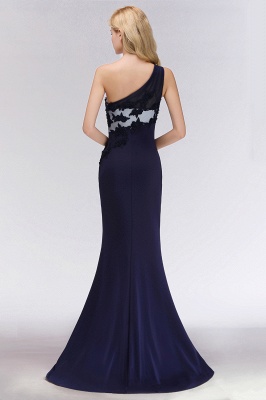 Simple Side Split One-Shoulder Prom Dresses | A-Line Sleeveless Mermaid Floral Appliques Evening Dresses_2