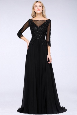 Black 3/4 Sleeves Beads A-Line Appliques Bridesmaid Dresses Tulle Party Dress_3