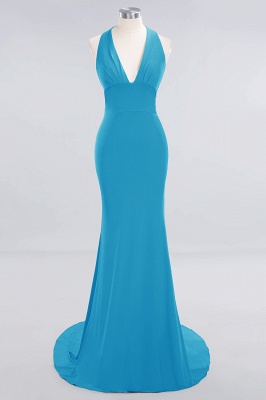 Elegant Mermaid Halter Evening Dress Simple Sleeveless Floor Length Party Gown_22