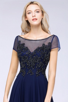 Elegant A-Line Short Sleeve Appliques Beads Bridesmaid Dresses Floor-Length Evening Dress_5