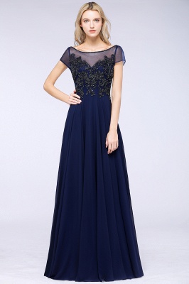 Elegant A-Line Short Sleeve Appliques Beads Bridesmaid Dresses Floor-Length Evening Dress_3