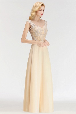 Champagne Sleeveless A-Line Crystal Jewel Bridesmaid Dresses Floor Length Party Dress_5