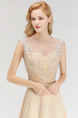 Champagne Sleeveless A-Line Crystal Jewel Bridesmaid Dresses Floor Length Party Dress_6