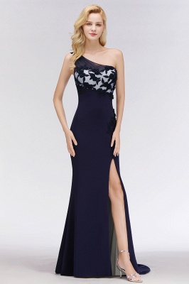 Simple Side Split One-Shoulder Prom Dresses | A-Line Sleeveless Mermaid Floral Appliques Evening Dresses_5
